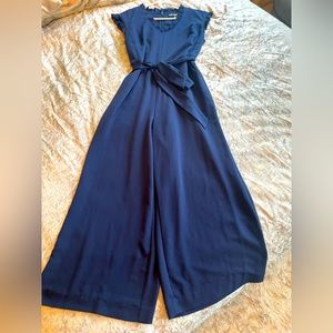 Karl Lagerfeld V-neck Belted Crop Jumpsuit Navy Size 6 NEW